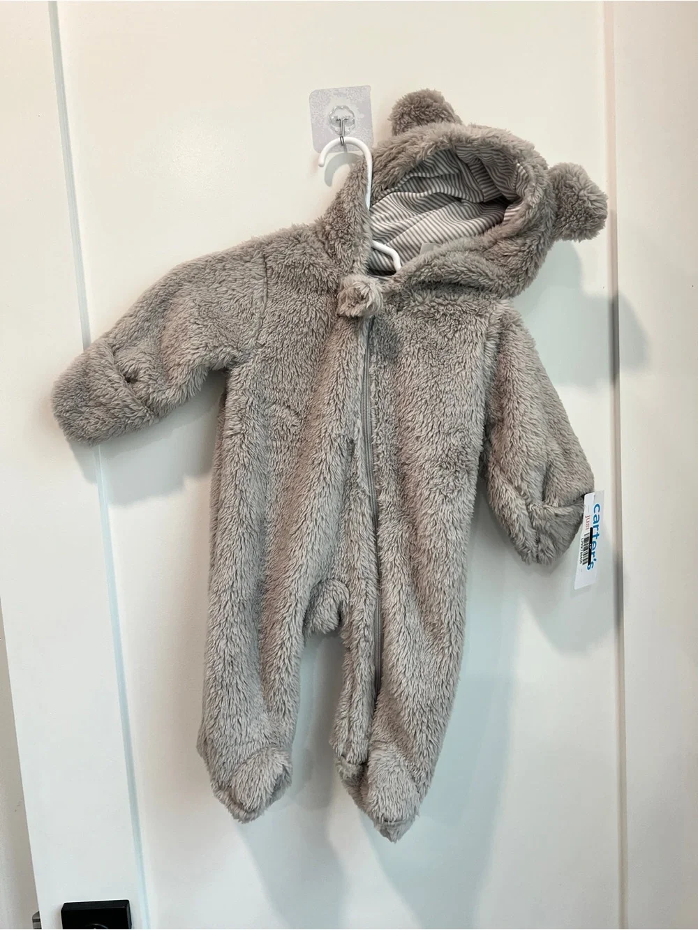 Carter’s Baby Sherpa Hooded Bunting Suit Gray 3 Months Bear Ears Cozy One-Piece